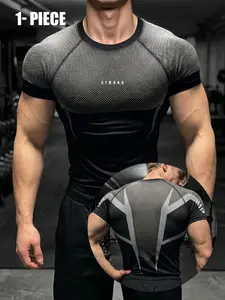 Men's Gym T-Shirt, Running & Training Compression Shirt, STRONG Print Design, High Stretch, Muscle-Enhancing Cycling Fit, Perfect for Gym, Outdoor Training & Everyday Wear, 2026 New Release, Gym Tees