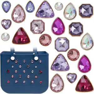 SQ-BR129 Charms for Bogg Bag, Colourful Jewelry Gems Decoration Charms for Bogg Bag, Bling Bag Accessories Charm Compatible with Simply Southern Beach Bag, Rhinestone Crystal Bag Insert for Women Beach Tote Bags (26 Pcs)