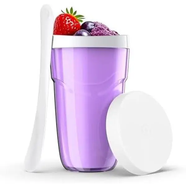 Slushy Maker Cup Shake Maker, Frozen Magic Quick Freeze Cup, Smoothie Cooling Cup with Lid, Freezer Core, Spoon, Homemade DIY Quick Slushie, Milkshakes (Purple+White)