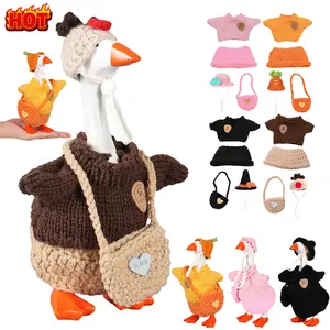 4 Set 7 inches Desk Goose Outfits Mini Desk Goose knitted Clothes and Hat Accessory for Home Office Desktop  Christmas Magnetic Goose Decoration