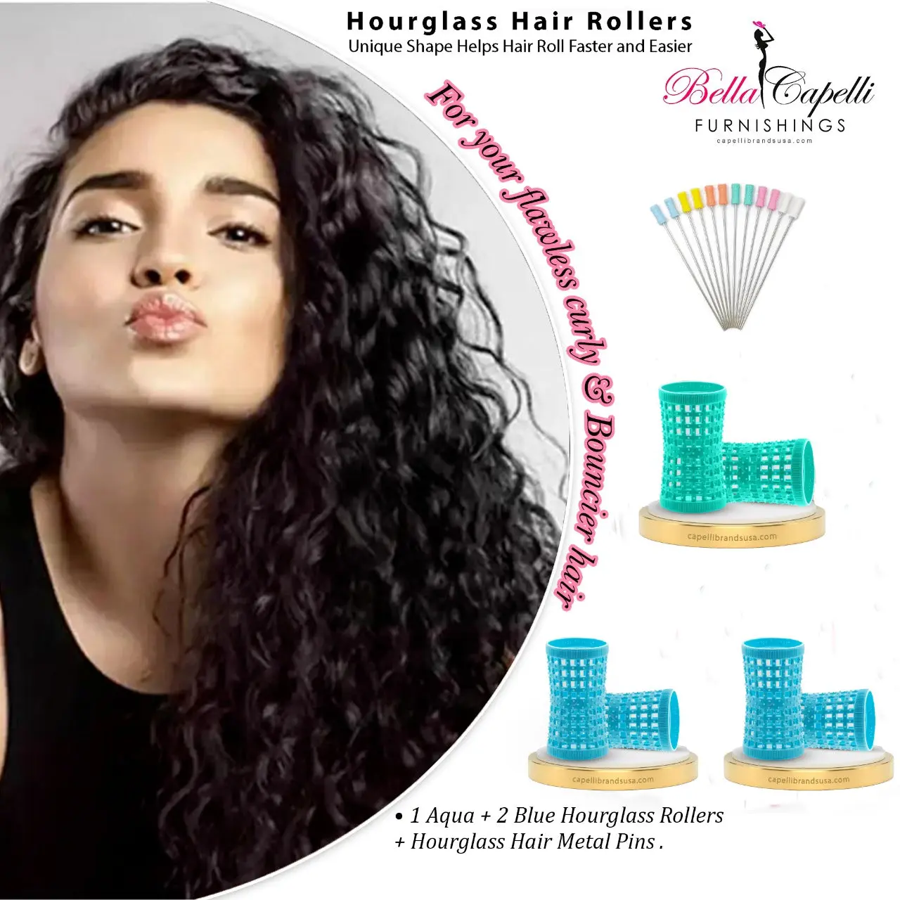1 Pack of Aqua & 2 Packs Blue + Hourglass Hair Pins