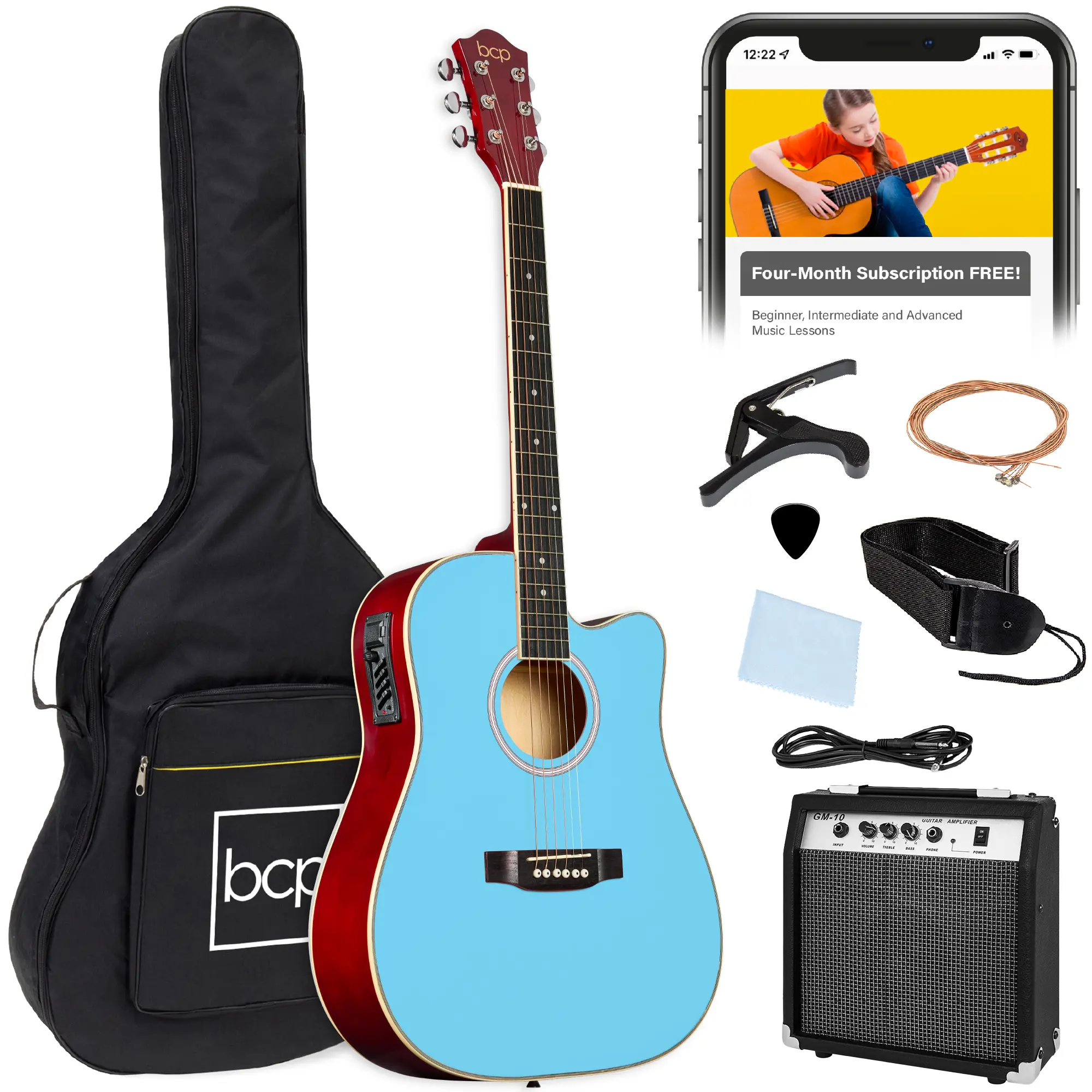 Best Choice Products Beginner Acoustic Electric Guitar Starter Set 41in w/ Wood Cutaway Design, Gig Bag