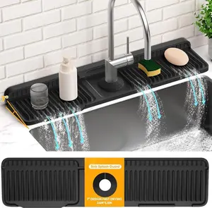24'' Longer Faucet Mat for Kitchen Sink Splash Guard[7° Slope Fast Self-draining][Snap Lock Fit]Kitchen Sink Faucet Mat Splash Guard Kitchen Sink Area Water Splash Guard Behind Faucet Draining Mat
