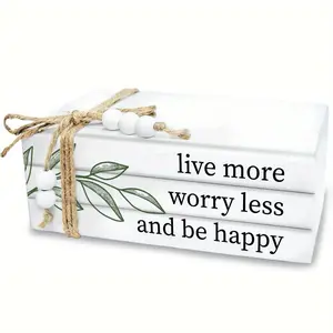 Wooden Book Shaped Ornament, 1 Set Rustic Home Decor, Distressed White Wooden Books, Book Atmosphere Decorates Home Crafts, Office Desk Decor, Signs, Home Decor Products