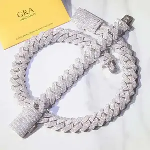 RTS Heavy Mossanite Cuban Chain Jewelry 3rows 4rows 20mm Wide Hip Hop Necklace S925 Silver Cuban Link Chain Necklace