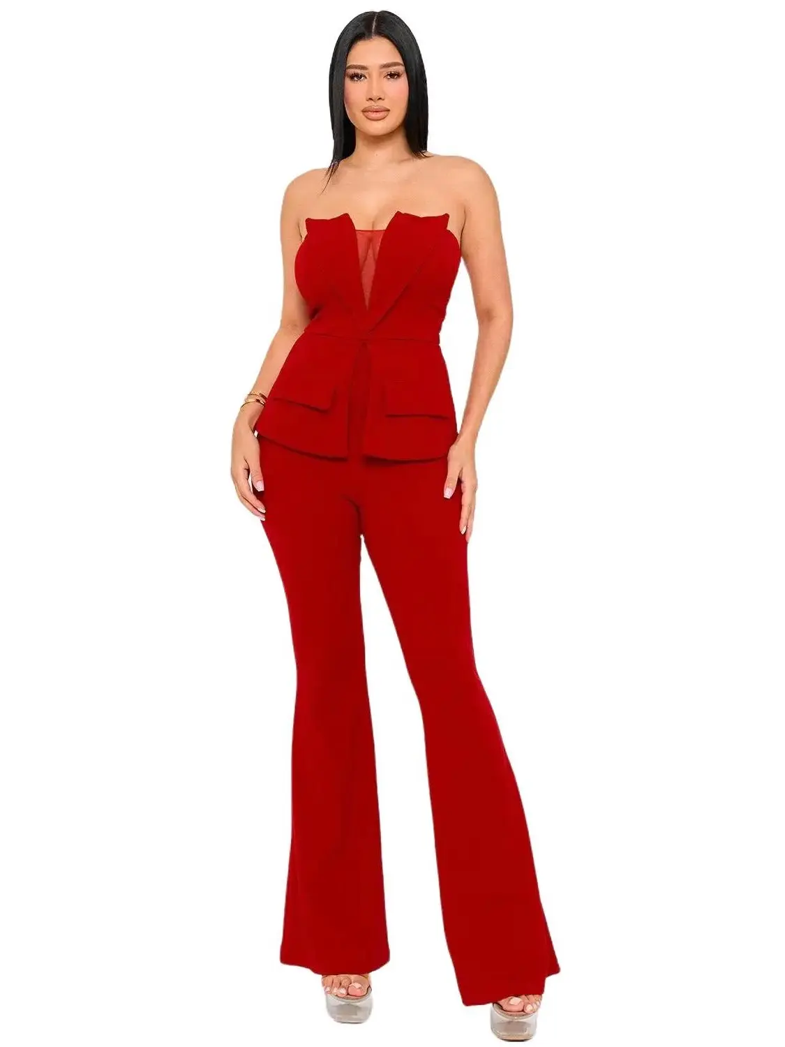TUBE TOP WITH COLLAR DETAIL PEPLUM SYMPHONY JUMPSUIT