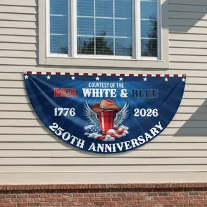 Courtesy Of The Red White And Blue Semicircular Flag, America 250th Anniversary Non-Pleated Fan Flag