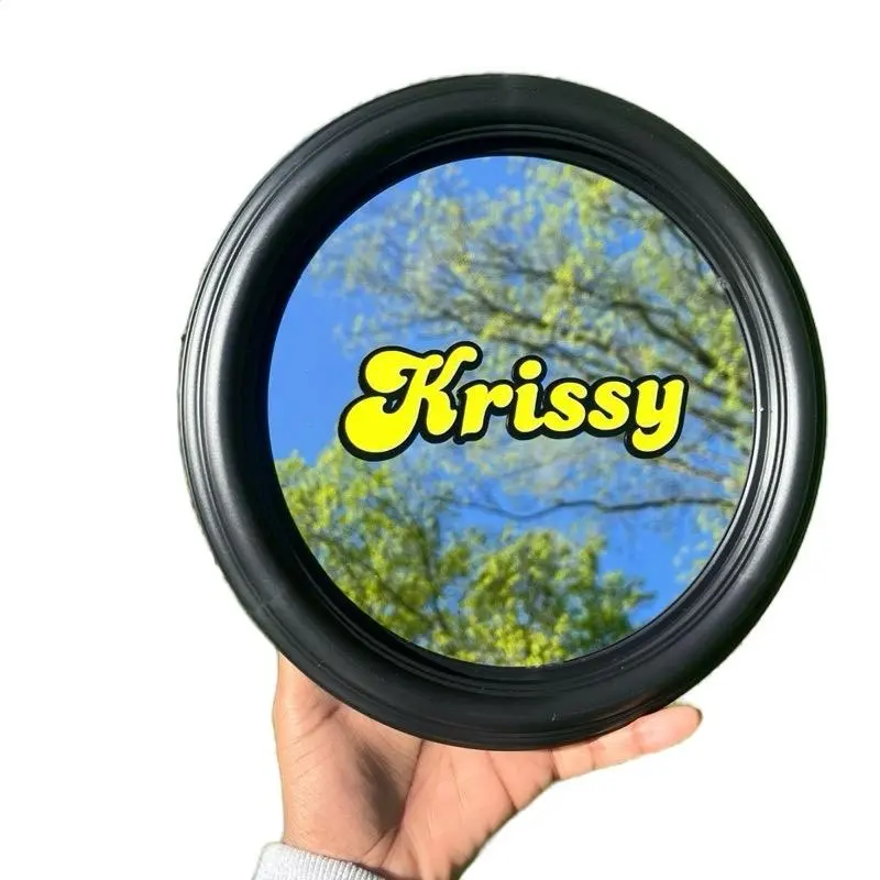 Custom Circle Name Mirror - Black Round Mirror with any Name & Color for Home Decor or Office Use Personalized Gift for Baby