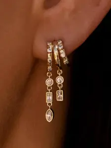 Dangle Earrings For Women, Dainty Gold Drop Statement Earrings 14K Gold Plated Long Huggie Earrings for Women Trendy Hypoallergenic Dangly Earrings Small Triple Hoops Earrings Versatile Earrings Fashion Jewelry