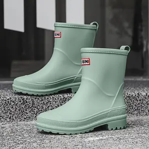 [HUNI, Waterproof Rain Boots] HUNI Women's Mint Green Waterproof Rain Boots - Slip-Resistant, Thick Sole, Durable PVC, Comfort Microfiber Insole, Stylish Mid-Calf Design