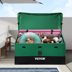 VEVOR Outdoor Storage Box, 100 Gallon Waterproof PE Tarpaulin Deck Box with Galvanized Frame, All-Weather Protection & Portable, for Camping, Garden, Poolside, and Yard, Brown & Blue