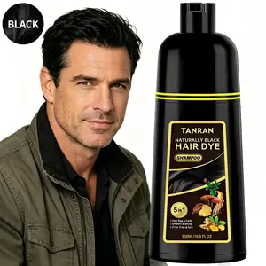TANRAN 5-in-1 Hair Dye Shampoo, Naturally Black Semi-Permanent Hair Color for Grey Coverage, Mild Plant-Based Haircare (Cleanser + Conditioner), Hydrating Botanical Care, 16.9 fl oz