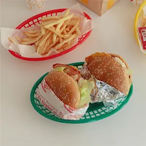 Colorful Platter Oval Food Basket Bread Serving Plate Restaurant Tray Photo Prop Decor Kitchen Desktop Plastic Storage Basket