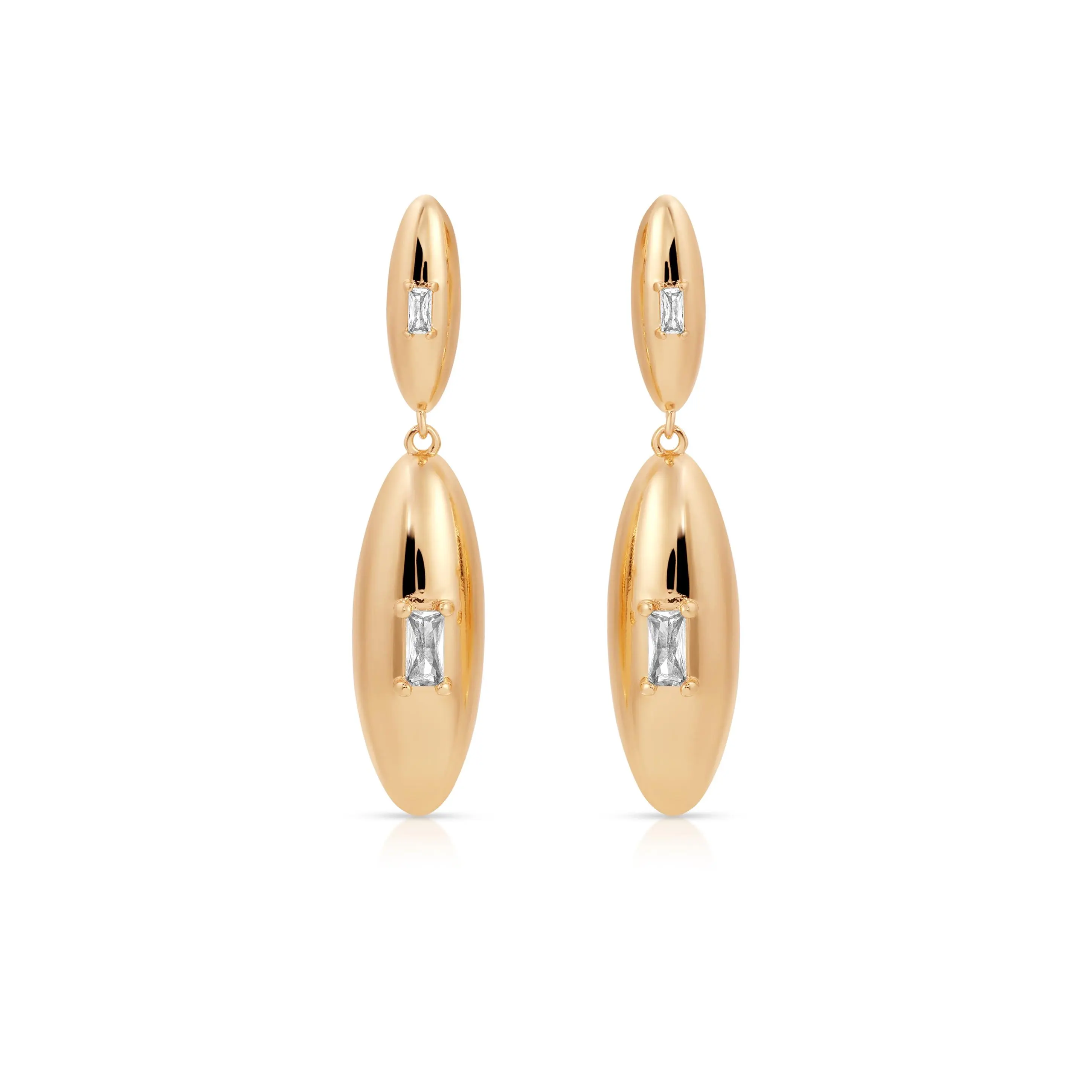 Ettika Oval Dome Double Drop Earrings 18k Gold Plated Brass with Cubic Zirconia 1.6" Length 0.5" Width Unisex Fashion Jewelry