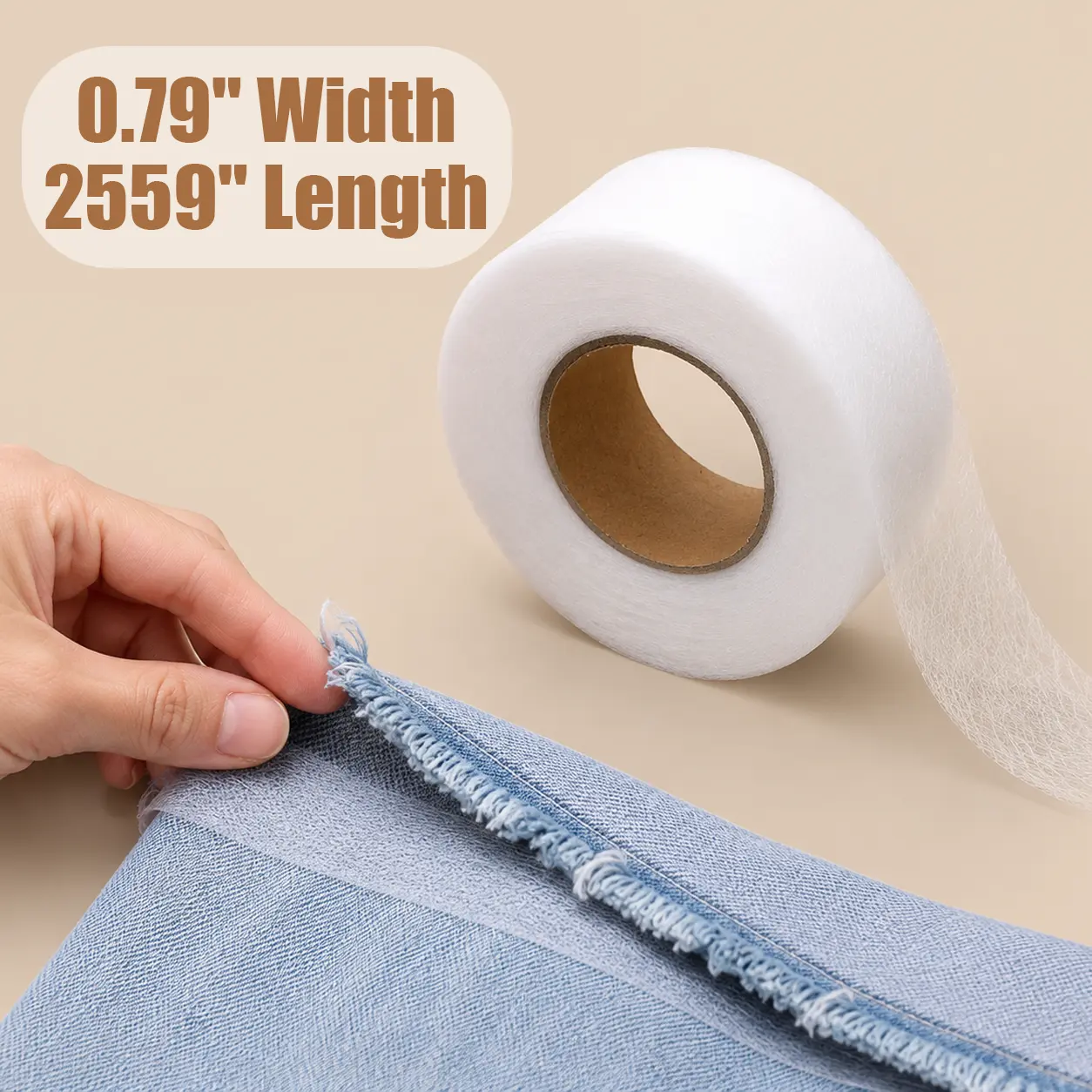 Iron-On Hemming Tape, Fusible Seal Tape, Hot Melt Non-Woven Double-Sided Adhesive Lining Iron-On Hemming Repair Supply, No-Sew for Clothes & Curtains, 0.78in x 70yds Sewing Craft Accessory