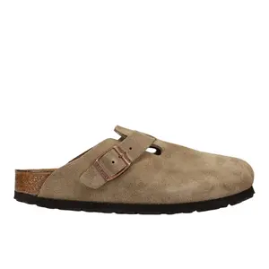 BIRKENSTOCK Womens Boston Soft Footbed Suede Leather Clogs Casual - Beige