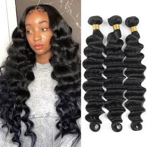 Brazilian Loose Deep Wave Bundles Remy Human Hair Weave 3 Bundles Loose Deep Quick Weave with 4x4 Lace Closure
