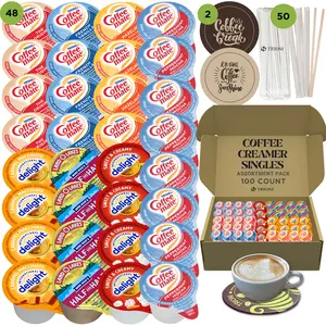 Coffee Mate Coffee Creamer Singles Variety Pack - Peppermint Mocha, Sweet Cream and 5 More Assorted Flavored Pods with Stirrers & Coasters