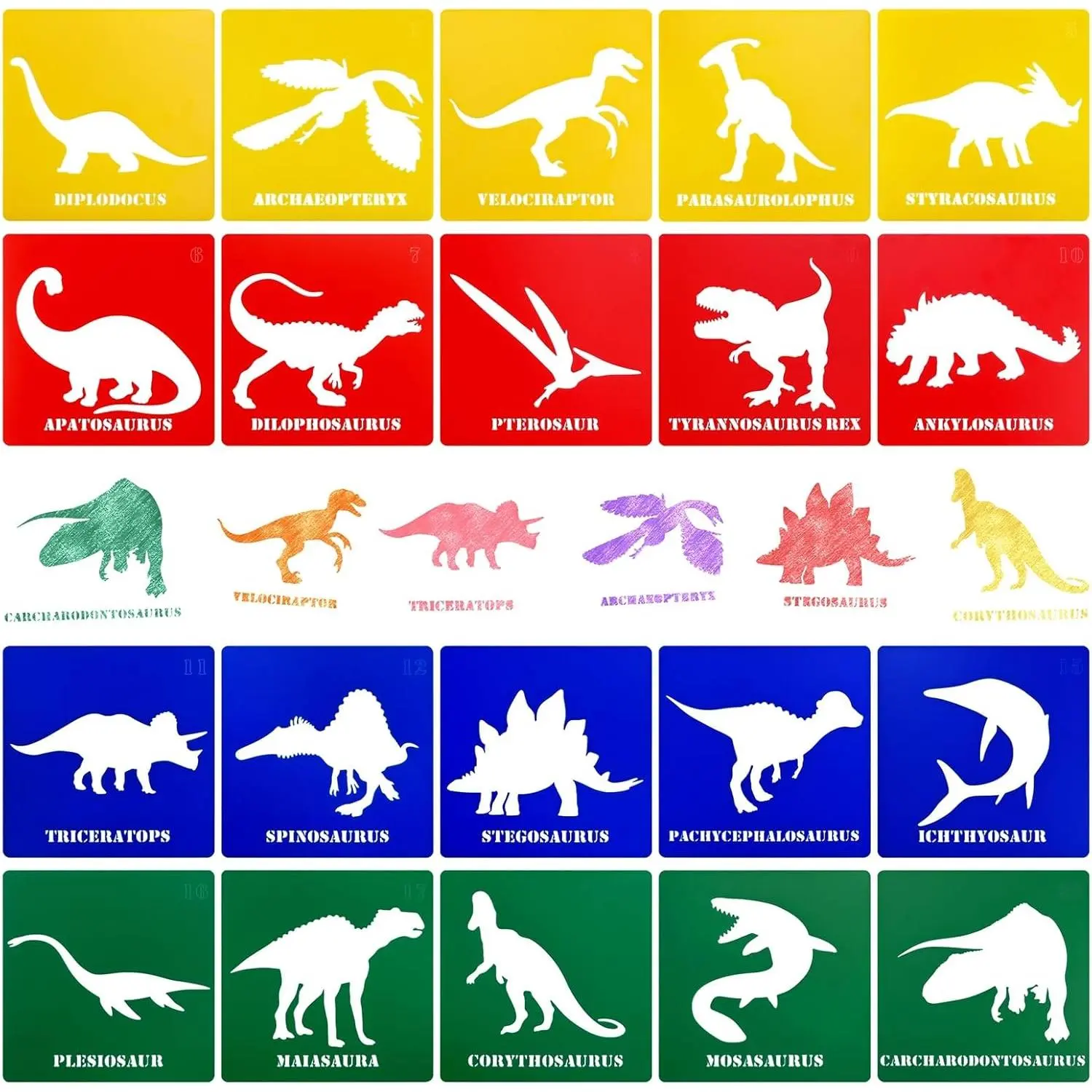 20 Pieces Dinosaur Stencils for Kids 5.1 Inches Drawing Chalk Large Washable Animal Themed Primary Shape Template Toddlers Preschooler