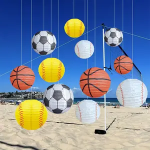 12 sports-themed DIY paper lanterns - basketball, football, baseball lampshades for party decorations, anniversaries, birthdays, graduations, hand-folded, lampshades, supplies