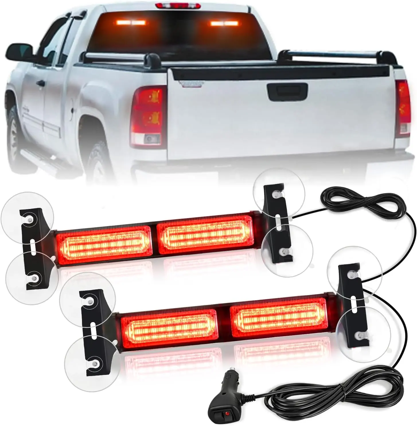 Nilight 40LED Red Strobe Traffic Advisor Light Bar with Suction Cups Dash Safety Working Flashing Lights Interior Front/Rear Windshield for Trucks Construction Vehicles, Driving Light Strip, Strobe Car Lights