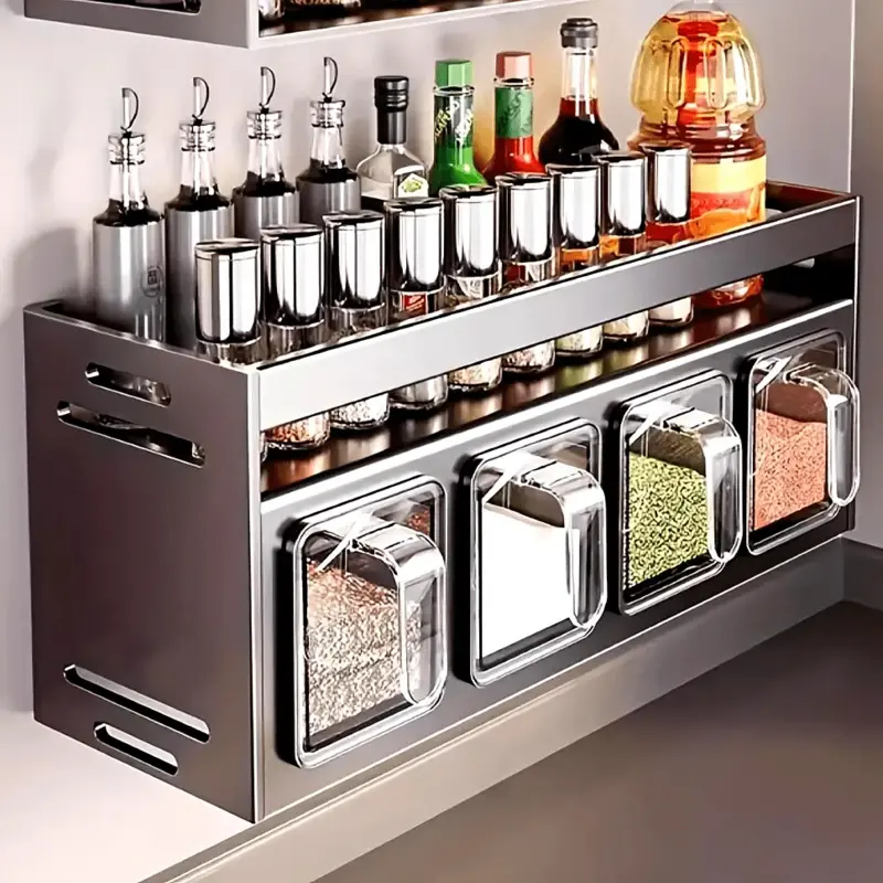 Multifunctional Seasoning Rack Wall Mounted No Punch Seasoning Box Storage Rack Seasoning Organizer | Multifunctional Seasoning Jar And Bottle Combination Set Kitchenware Kitchen Gadgets