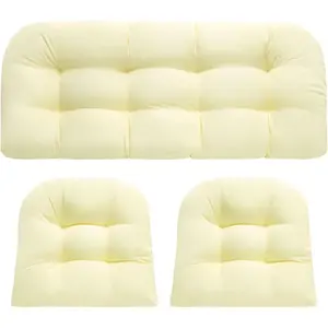 Collection 3 Piece Rattan Cushions Replacement Set, Water Resistant Lightweight Durable Outdoor Cushions for Patio Sofa & Garden Chair (Beige)