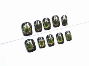 Green Gold Foil Press-On Nails