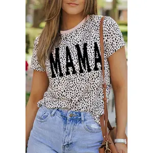 MAMA Animal Print Round Neck Short Sleeve T-Shirt
