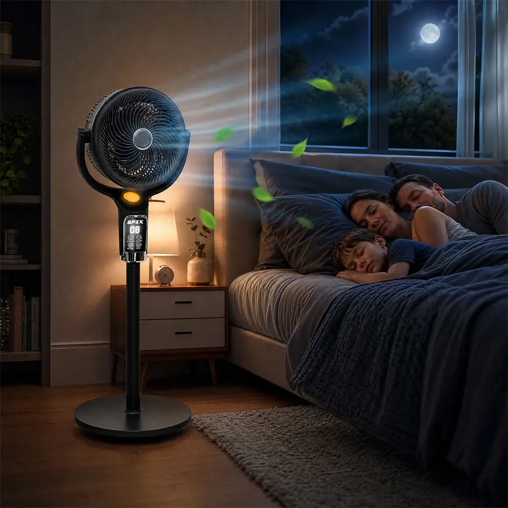 SPZK Air Circulator Fan for Bedroom, 60° Oscillating Standing Fan with Remote. Quiet Pedestal Fan, 8 Speeds, 9H Timer, Adjustable Height. Powerful Whole Room Cooling Floor Fan for Home, Living Room & Office.