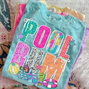 Comfort Colors 1717 Graphic Tee - Pool Bum, 100% Ring-Spun Cotton, Unisex Relaxed Fit, DTF Design, Garment-Dyed Vintage Look, Soft & Durable Shirt, Womenswear Top