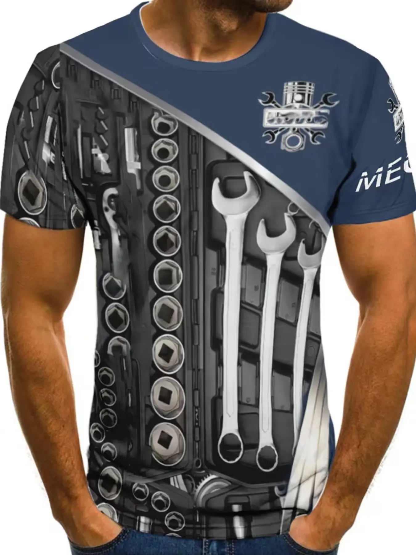Men's 3D Printed T-Shirt with Screwdriver Tool Box Pattern, Fitted Long Sleeve Top, Minimalist Style, All Seasons Wear