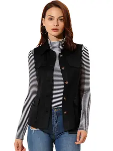 INSPIRE CHIC Faux Suede Vest Utility Buttoned Sleeveless Jacket with Cargo Pocket