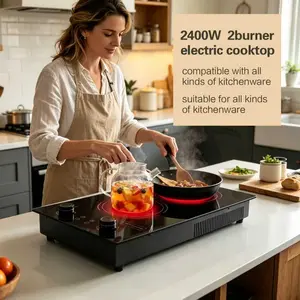 BAMUSEN 2-Burner Multifunction Induction Hobs - Portable Electric Cooktop with Sensor Touch Control, Child Safety Lock, Timer, Over-Temperature Protection for Kitchen Use