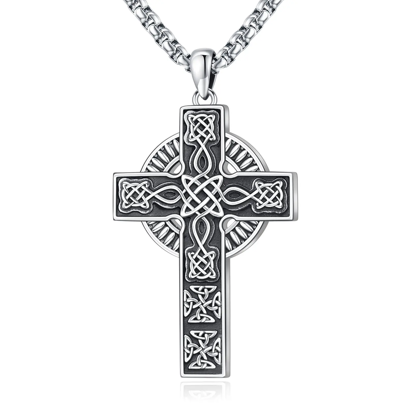 DRINSPER Retro Unisex S925 Sterling Silver Engraved Celtic Knot Jewellery Pendant Necklace - Ethnic Silver Accessory for Jewelry Lovers, Daily Wear, Fashion Necklace, Casual, Spiritual Jewelry, 925 Real Silver Necklaces & Pendants