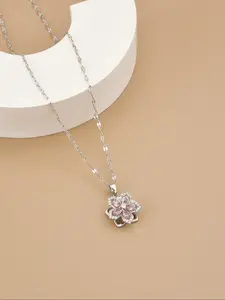 Mother's Day Gift Women's Stainless Steel Charm Necklace with Rotating Five-Petal Flower Design, Elegant Jewelry Accessory for Women Daily Wear, Stainless Steel Necklaces, Fashion Necklace, Trendy Charms Necklace