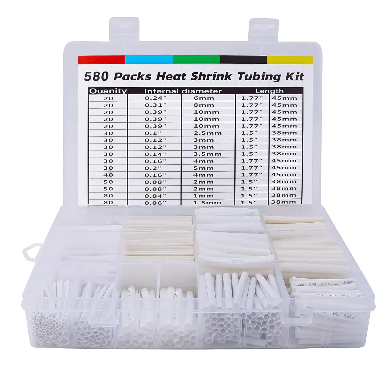 580PCS EVA Material Durable Heat Shrink Tubing Kit - White Tube for Electric Insulation, Wires Repairs, Automotive Use, Packaging - Versatile Tools with Convenient Storage Case