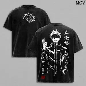 Gojo Satoru Tee Washed – Jujutsu Kaisen: Execution Shibuya Incident Compilation & Culling Game Prelude Vintage Oversized Heavy Cotton Anime Manga T-Shirt, Double Printed Retro Unisex Streetwear Graphic Top, Japanese Anime Merch for Sorcerer Fans