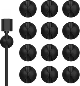 Cord Holder Cable Clips, 12PCS Black Adhesive Cord Organizer Charger Holder Wire Management Keeper for Nightstand, Desk, Office or Mouse