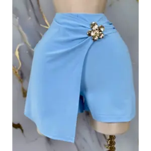 Elegant Draped Wrap Skort with Gold Flower Detail – Chic Mini Skirt Shorts