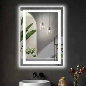 Anti-Fog LED Bathroom Mirror with Dual Front & Back Light, Dimmable 3-Color Lighting Modes, Tempered Glass Wall Mirror with Memory Function, Shatter-Proof, Black Frame