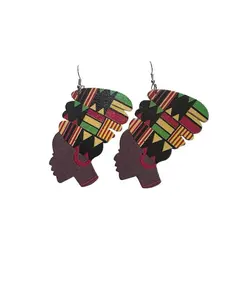 Wooden Lady Head Earrings - Lightweight Black Wood with Iconic Afro Design, 3 Inch Length, Nickel-Free Hooks, Ethnic Accessories