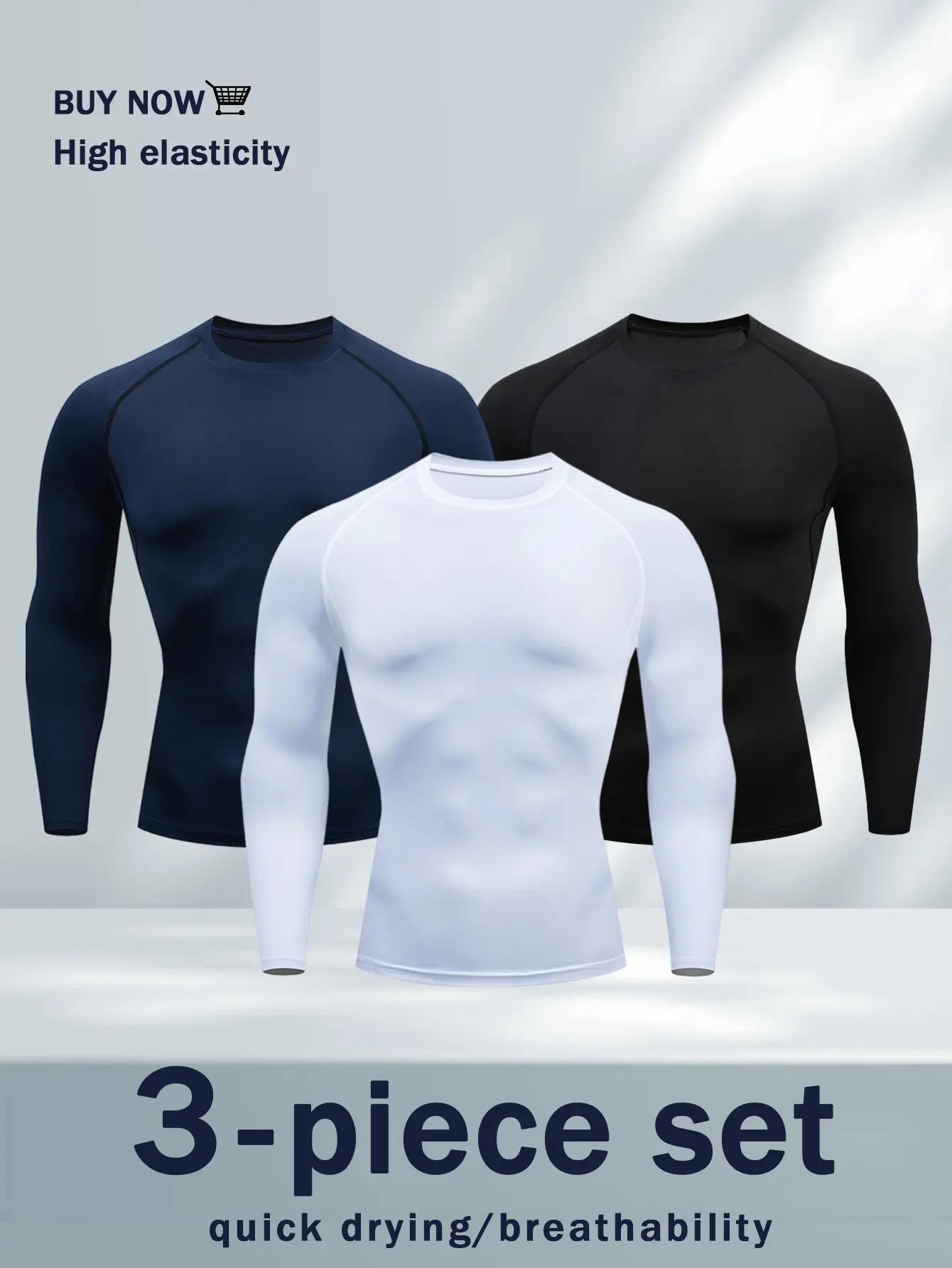 3 Pack Men's Slim Shape Top Sports Fitness Long Sleeve, Slim Tight Top, Comfortable Moisture Wicking Corset, Outdoorfun,Quick Drying and Breathable Outdoor Casual Fitness Riding Soccer Basketball T-Shirt Fathersdaygift