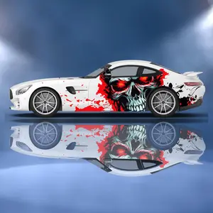 Glowing Red Eyes Skull Car Decal - Full Coverage Waterproof Vinyl Wrap for Cars, Trucks, SUVs - Scratch-Resistant Protective Automotive Sticker with Vivid Graphic Design, Vehicle Appearance Enhancement | Unique Visual Impact | Scratchresist