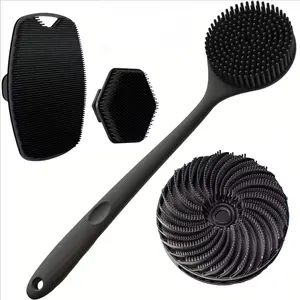 4pcs Silicone Back Scrubber and Soft Bath Glove Set, Exfoliant Scrubber Glove, Exfoliating Body Scraper and Super Foaming Shower Brush Combo, Rich Foam Body Cleansing Tool, Silicone Loofah, Shower Cleaning Brush