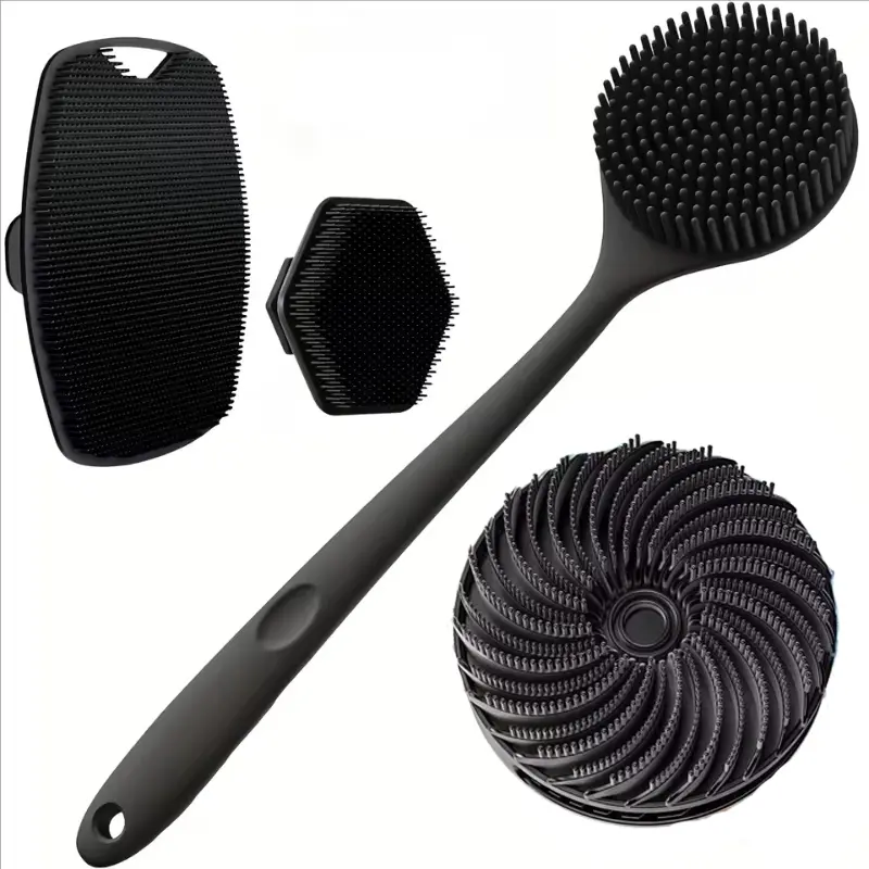 4pcs Silicone Back Scrubber, Soft Bath Glove Set, Bath Exfoliating Bundle, Exfoliating Body Scraper, Foaming Shower Brush Combo, Silicone Loofah, Shower Essentials, Bath Accessories