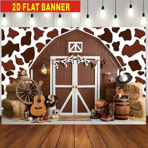 2D Flat Banner, Coffee Color Barn Cow Theme Design, Multi-Functional Decoration, Perfect for Festivals, Gardens, Home, Party Gifts, Party Decorations Banners