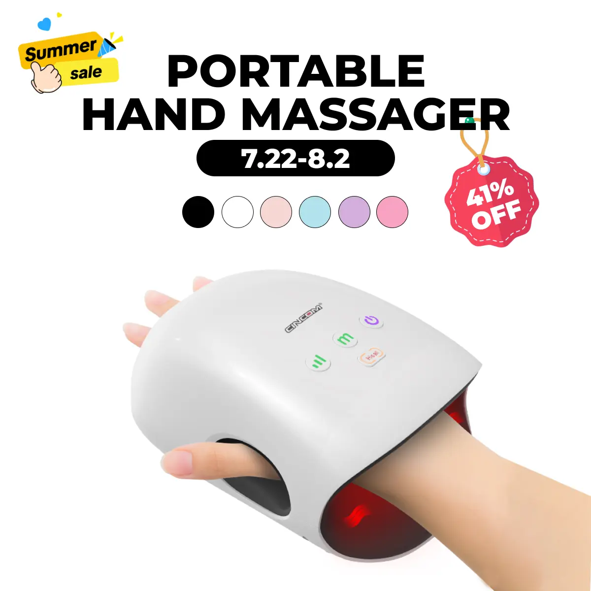 CINCOM Portable Hand Massager with Comfort Heat - Cordless, Adjustable Settings, Auto-Off, White, Black, Pink, Blue, Perfect Gift for Families, Men & Women - Ideal for Black Friday, Thanksgiving, Christmas, Birthdays & More,dorm essentials