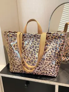 Vintage Leopard Print Clear Waterproof Lightweight Tote Bag Casual Commuter Bag Women Large Capacity PVC Material Commute Vacation Versatile Handbag Vintage Trendy Tote