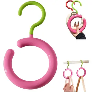 2pcs Rotatable Multi-Functional Hooks, Round Closet Hanger for Scarf Tie Belts Purse and Handbag Storage, Punch Free Bag Holder (Pink and White)